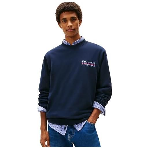 Tommy Jeans tjm reg entry dna play crew ext dm0dm22377 felpa senza bottoni, blu (dark night navy), l da uomo, blu (dark night navy), l
