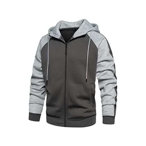 Wirltte - felpa con cappuccio da uomo, con zip, in patchwork, in pile, giacca invernale calda con cappuccio, rosso, xxl