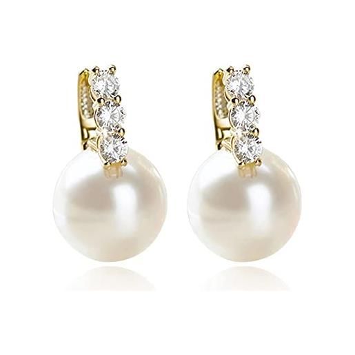 Banemi Orecchini Pendenti Donna In Rame Con Perla E Zirconia Cubica | Gioielli Ipoallergenici A Forma Di Goccia, Eleganti Per Matrimonio E Cerimonie, Colore Bianco E Oro - 3