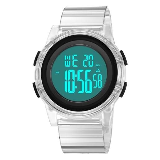 TONSHEN Sportivo Orologio Uomo Donna Impermeabile 50M Subacqueo LED Digitale Display Militare Tattica Quarzo Orologi Da Polso Elettronica Sveglia Data Calendario Cronometro Doppio Tempo Nero