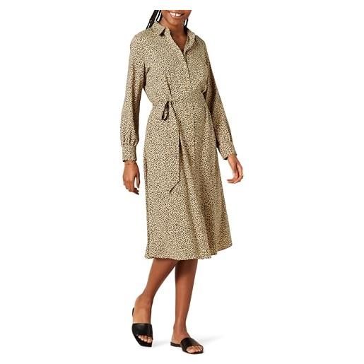 Amazon Essentials abito chemisier midi a maniche lunghe in georgette donna, grigio talpa leopardata, xxl