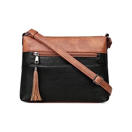 Borsa A Tracolla Media In Pelle Vegana MASINTOR - Leggera, Con Scomparti, Nero E Marrone, 25x15x20 Cm - 2