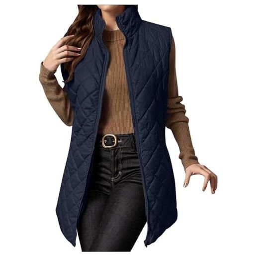 Juankrynord gilet invernale lungo da donna trapuntato con cappuccio imbottito senza maniche con tasche collo alto senza maniche cerniera giacca imbottita (blu navy, s)