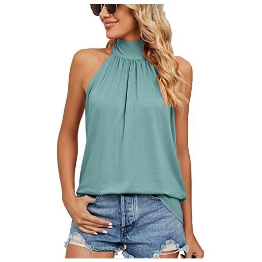 Ausla canotta da donna con scollo all'americana top estivo con cinturino in maglia senza maniche in tinta unita (s)