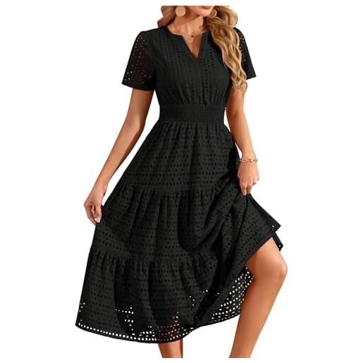 heekpek vestito lungo estivo donna cotone scollo a v elegante abito vita alta a line maniche corte abiti estivi curvy con tasche, rosa, xl