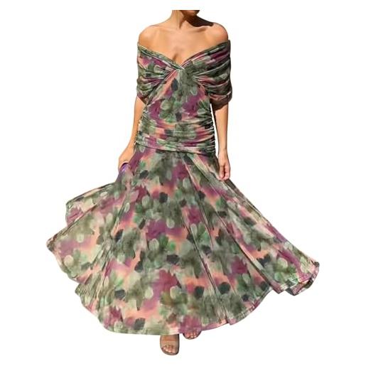 YIANN Abito da damigella d'onore da donna con spalle scoperte per matrimonio con tasche laterali in chiffon lungo abito formale, Verde salvia, 38