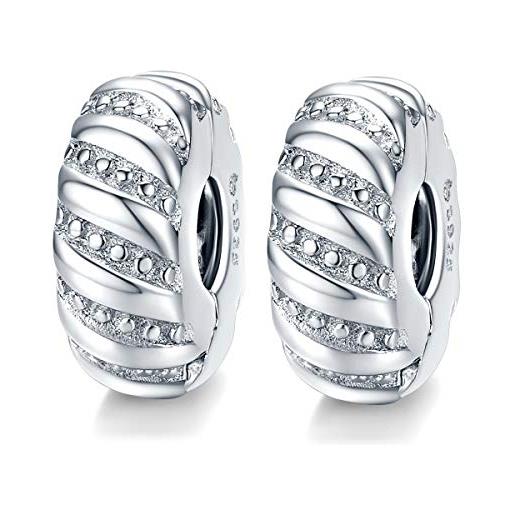 Distanziatore Per Bracciale Stile Europeo In Argento Sterling 925 - Design Curvo Con Puntini - Ingresso In Gomma Espandibile 2-4,5 Mm