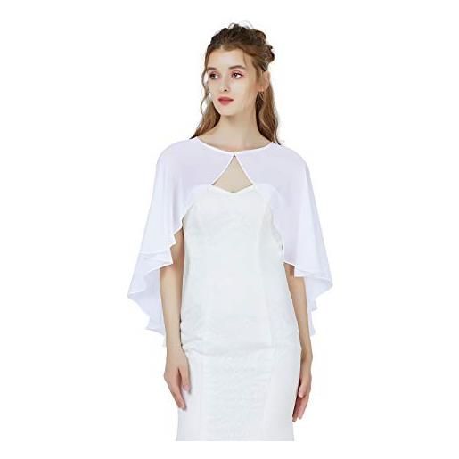 BEAUTELICATE mantello da donna cape chiffon stola sciarpa retrò bolero 1920s buste per matrimonio sposa abito da sera abito da sposa feste gala stile lungo, bianco. Taglia unica