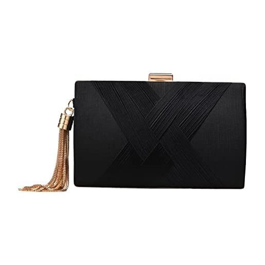 YAPAIOU pochette per le donne nappa pochette da sera cross body & borsa a tracolla per la notte di nozze fuori partito, nero