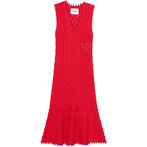 Jil Sander abito midi con scollo a v e pompon - rosso