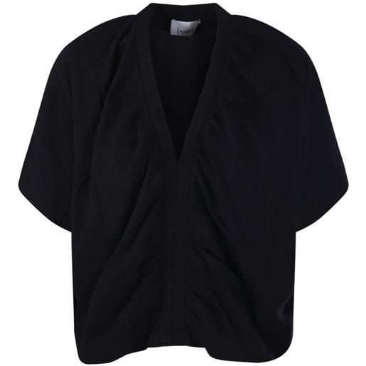 Nude t-shirt con scollo a v e arricciatura - nero