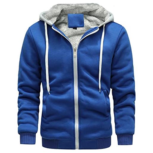 VSUSN felpa uomo con cappuccio invernale, felpe pile con cappuccio di spessore, hoodie con cerniera integrale(nero&grigio scuro, 3xl)