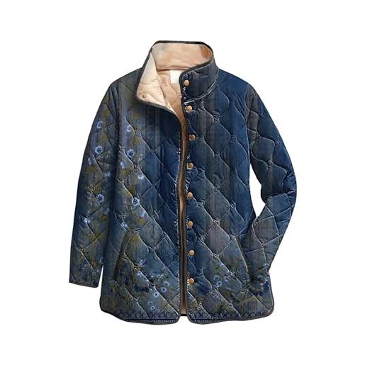 Cocila giacca invernale trapuntata stampata da donna taglie forti abbottonata a maniche lunghe imbottita leggera piumini (dark blue xxl) giacca donna invernale lunga giubbini invernali in pelle