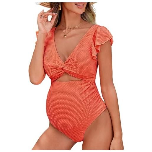 FEOYA costume da bagno di maternità con scollo a v moda costumi da bagno di premaman traspiranti ad asciugatura rapida bikini da spiaggia per la gravidanza s