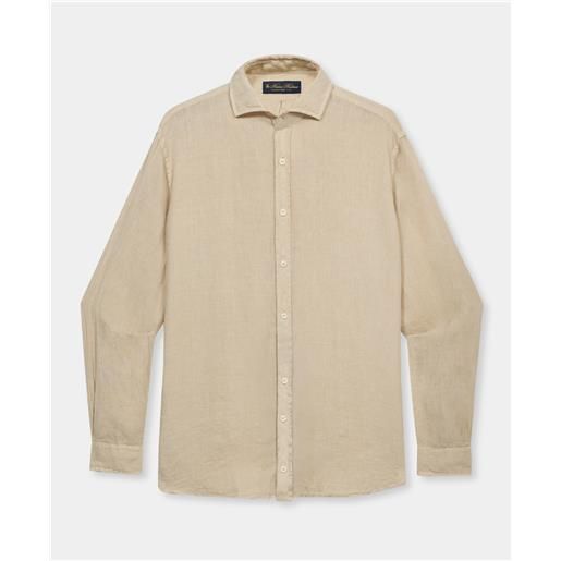 Brooks Brothers camicia regular fit in lino con collo spread beige
