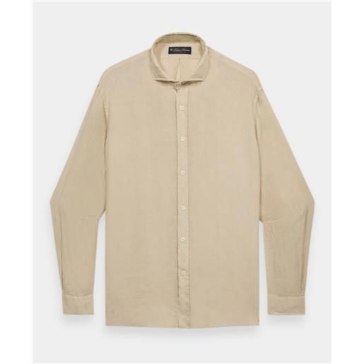 Brooks Brothers camicia slim fit in lino con collo spread beige