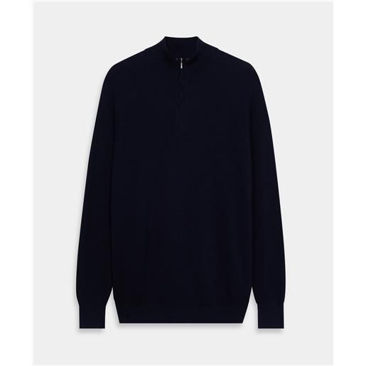 Brooks Brothers maglia half zip in cotone-cashmere a coste inglesi blu marino