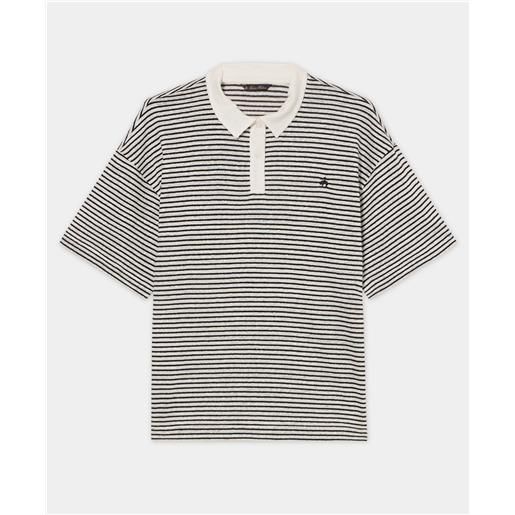 Brooks Brothers polo a righe con logo in jersey di cotone-lino bianco