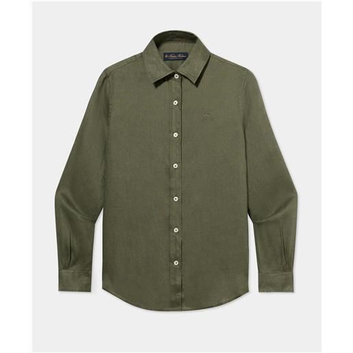 Brooks Brothers camicia in lino con logo oliva