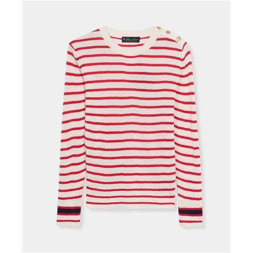 Brooks Brothers maglia girocollo a righe con bottoni logo oro rosso