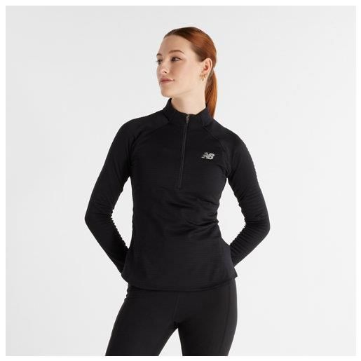 New Balance donna rc essential heat grid 1/2 zip in nero, maglia di poliestere, taglia l