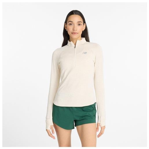 New Balance donna rc essential heat grid 1/2 zip in beige, maglia di poliestere, taglia l