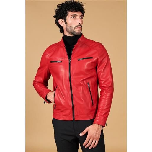 D'Arienzo giacca in pelle rossa nappa effetto liscio D'Arienzo