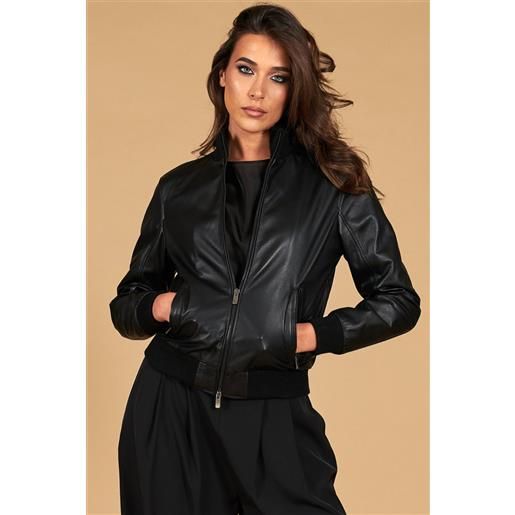 D'Arienzo bomber in pelle nera nappa effetto liscio D'Arienzo