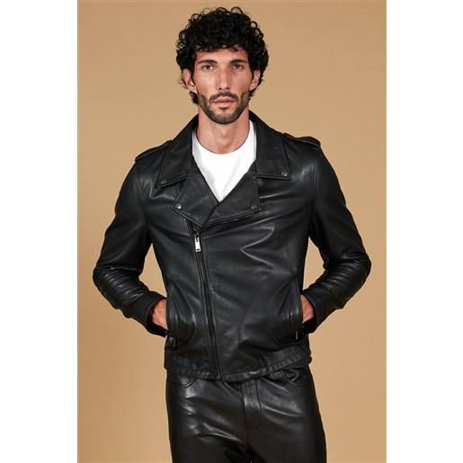D'Arienzo chiodo in pelle nera con alette sulle spalle e reverse ampio D'Arienzo
