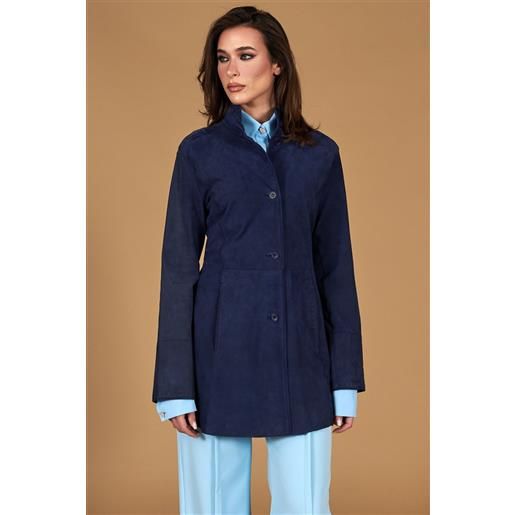 D'Arienzo cappottino in pelle camoscio blu sfoderato D'Arienzo