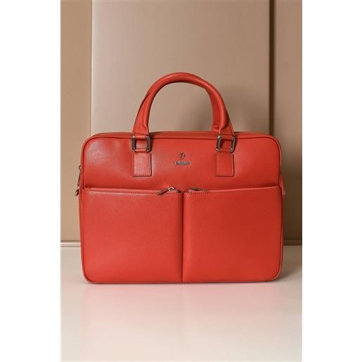 D'Arienzo borsa ventiquattrore in pelle di vitello arancione saffiano doppia tasca D'Arienzo