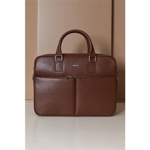 D'Arienzo borsa ventiquattrore in pelle di vitello marrone saffiano con doppia tasca D'Arienzo