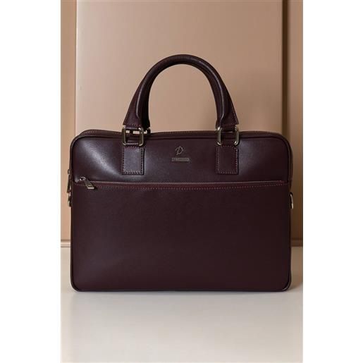 D'Arienzo borsa ventiquattrore in pelle di vitello bordeaux saffiano tasca zip D'Arienzo