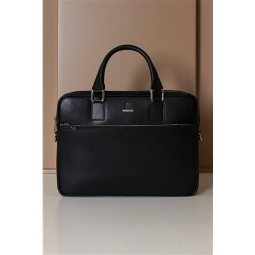 D'Arienzo borsa ventiquattrore in pelle di vitello nera saffiano tasca zip D'Arienzo