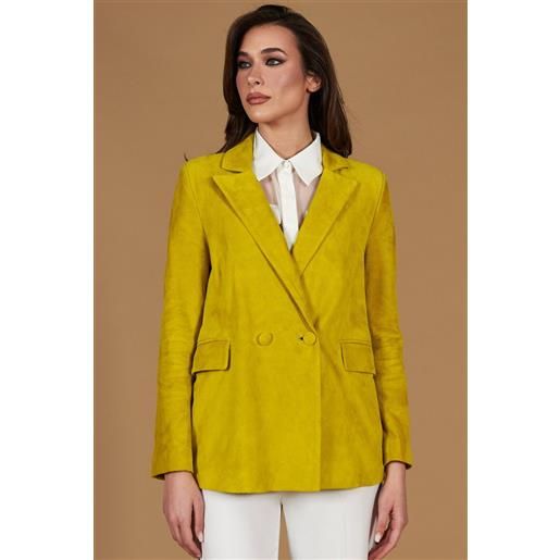 D'Arienzo blazer doppiopetto in pelle camoscio giallo chiusura bottone D'Arienzo