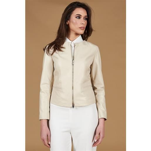 D'Arienzo giacca corta in pelle color crema girocollo nappa effetto liscio D'Arienzo