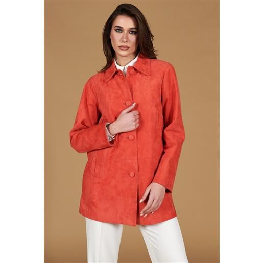 D'Arienzo giacca in pelle camoscio arancio monopetto versione oversize D'Arienzo