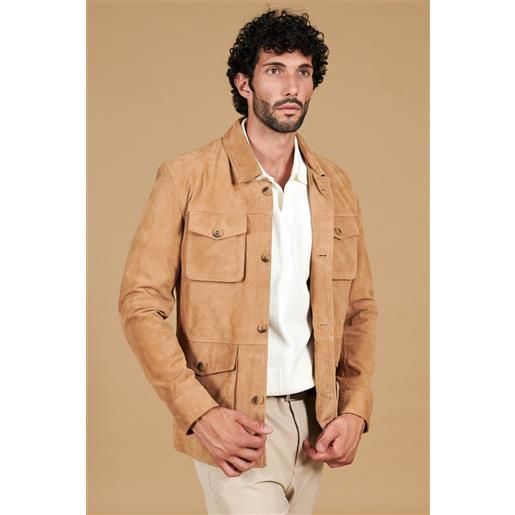 D'Arienzo sahariana camoscio beige uomo con tasche applicate D'Arienzo
