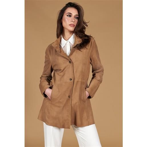 D'Arienzo cappottino in pelle camoscio beige sfoderato D'Arienzo