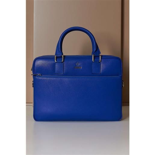 D'Arienzo borsa ventiquattrore in pelle di vitello bluette saffiano tasca zip D'Arienzo