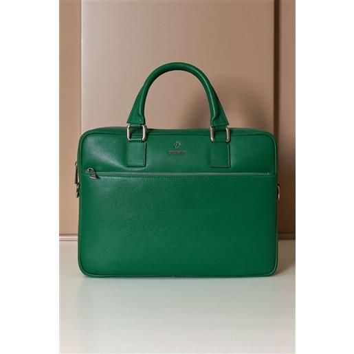D'Arienzo borsa ventiquattrore in pelle di vitello verde chiaro saffiano tasca zip D'Arienzo