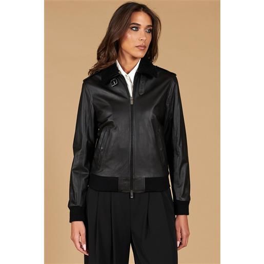 D'Arienzo bomber aviator in pelle nera effetto liscio D'Arienzo