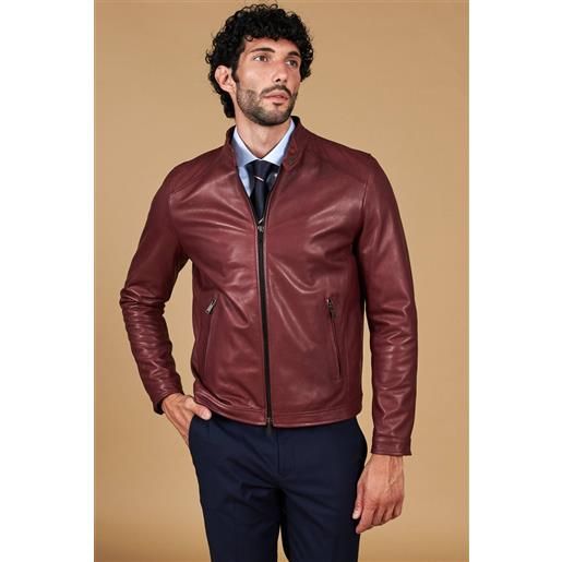 D'Arienzo giacca in pelle bordeaux effetto vintage D'Arienzo