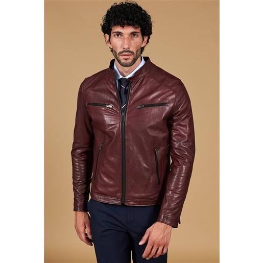 D'Arienzo giacca in pelle vegetale colore vinaccio effetto vintage D'Arienzo