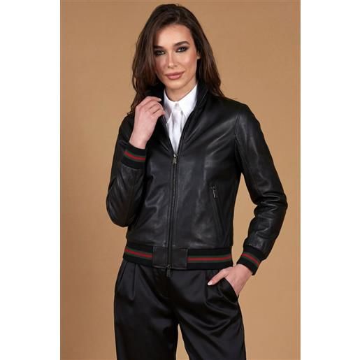 D'Arienzo bomber in pelle nera nappa effetto liscio collo coreana D'Arienzo