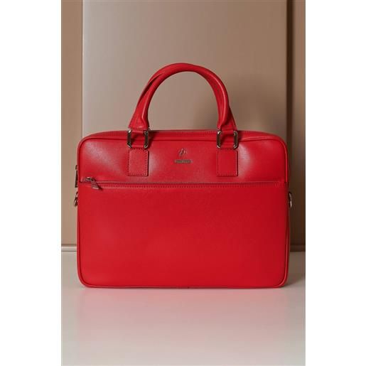 D'Arienzo borsa ventiquattrore in pelle di vitello rossa saffiano tasca zip D'Arienzo