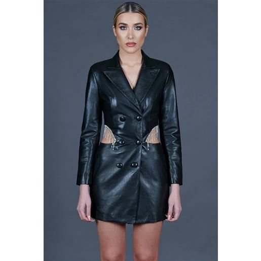 D'Arienzo vestito doppiopetto in pelle nera con catena gioiello D'Arienzo