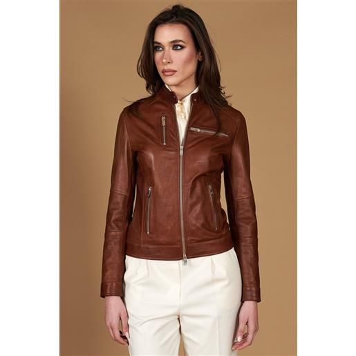 D'Arienzo giacca biker in pelle cuoio pull up effetto vintage D'Arienzo