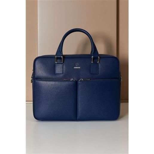 D'Arienzo borsa ventiquattrore in pelle di vitello blu scuro saffiano doppia tasca D'Arienzo