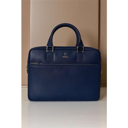 D'Arienzo borsa ventiquattrore in pelle di vitello blu scuro saffiano tasca zip D'Arienzo
